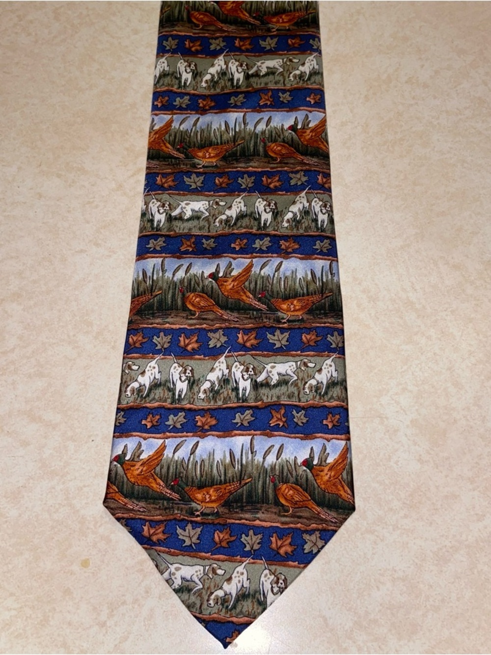 Alynn Neckwear Silk Mens Tie Pheasants And Pointers Bird Hunting Dog USA